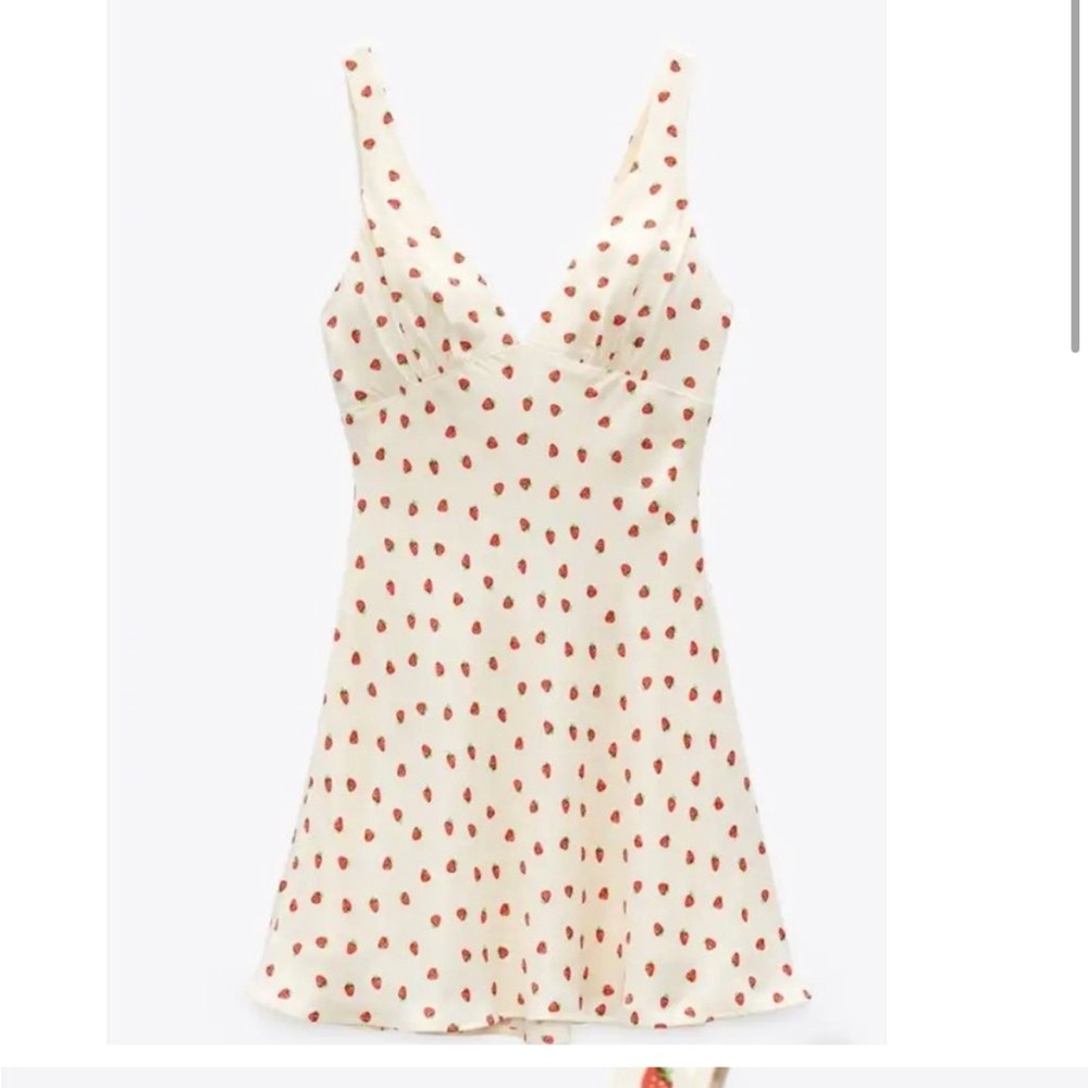 Zara satin effect strawberry print dress
